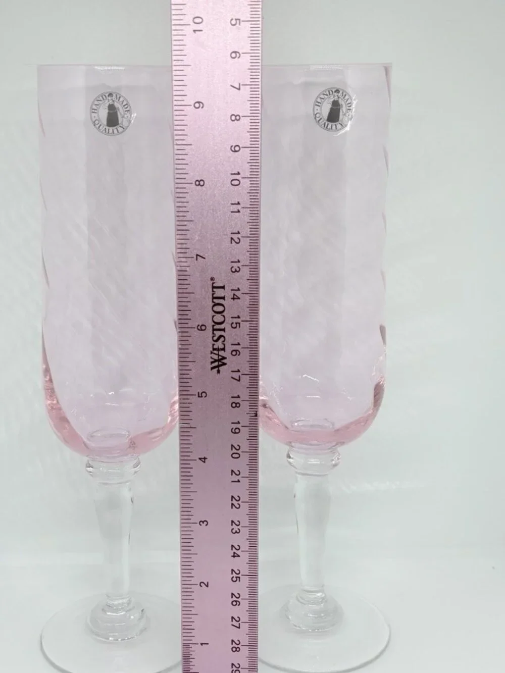 2 Champagne Flutes In Pink Optic Glasses Vtg Ikea Konungslig Set Of Two 9.75